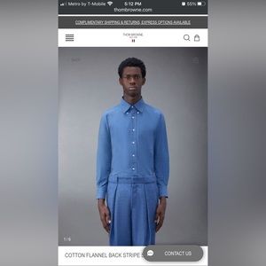 Thom Browne blue flannel shirt with stripe in the back. Size 0 XS.